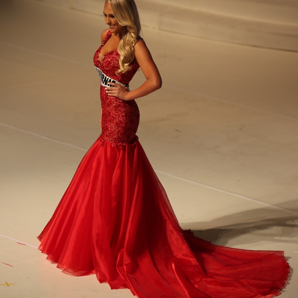 Red Sherri hill beaded mermaid gown